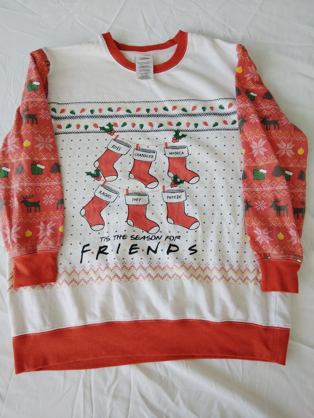 FRIENDS Red and White Holiday Stocking Crewneck Sweatshirt